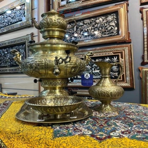 سرویس سماور گازی قلمزین برنجی 6 لیتری - هنرظریف