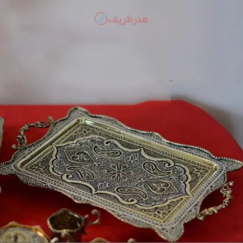 سرویس سماور برنجی تزئینی 4 لیتری و چایخوری قلمزنی اعلاء، طرح اسلیمی