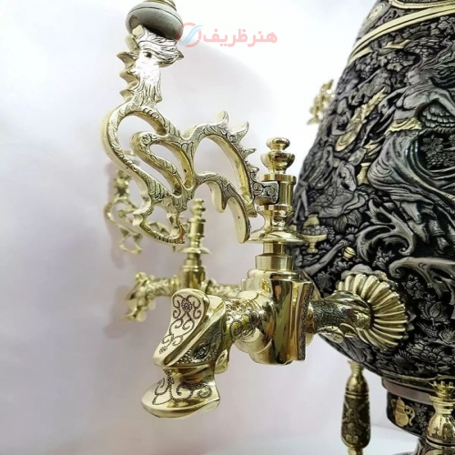 سماور زغالی ۸ لیتری مدل جام، گل و مرغ، گل و بوته، نقوش حیوانی، اسلیمی با موضوع بزم