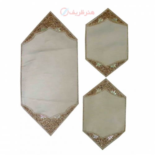 ست سه تکه رومیزی دست دوز سنگ دوزی پارچه مخمل
