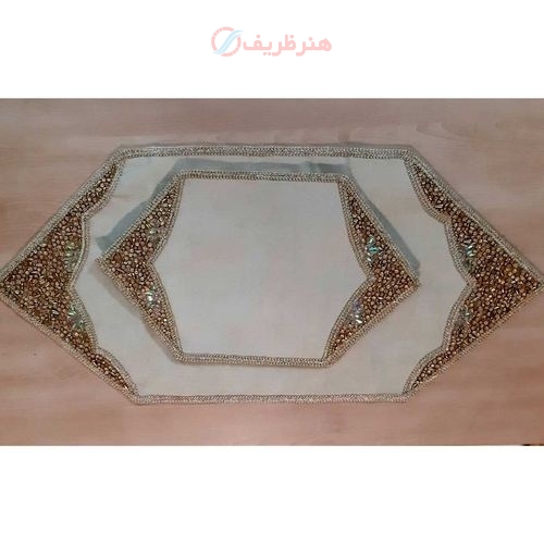 ست سه تکه رومیزی دست دوز سنگ دوزی پارچه مخمل