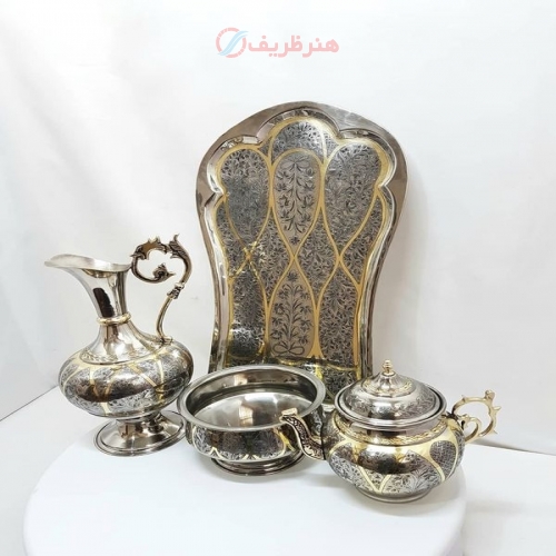 سماور برنجی زغالی 6 لیتری مدل جام، دسته خوشه ای، کله شیر خروسی مینیاتوری