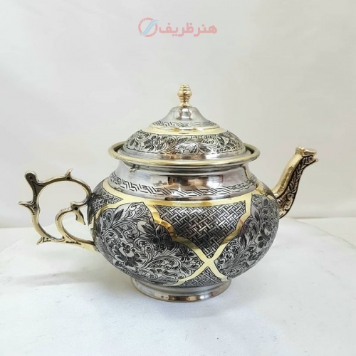 سماور زغالی ۸ لیتری مدل عدسی با کنده کاری سنتی، قلم دست، سبک ریز قلم مینیاتوری