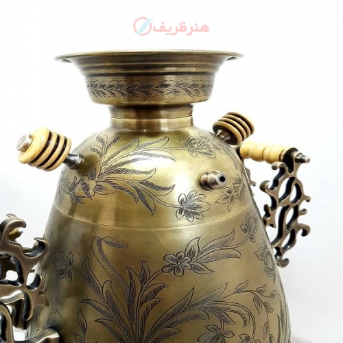 سماور برنجی زغالی ۶ لیتری مدل جام، دسته توری خوشه ای جدید