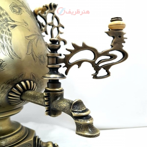 سماور برنجی زغالی ۶ لیتری مدل جام، دسته توری خوشه ای جدید