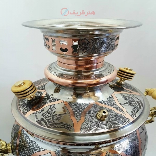 سماور مسی زغالی ۶ لیتری مدل توپی، کنده کاری مینیاتوری