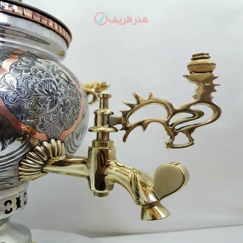 سماور مسی زغالی ۶ لیتری مدل توپی، کنده کاری مینیاتوری