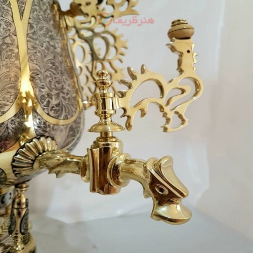سماور زغالی ۸ لیتری مدل جام، 2 شیر،  قلم دست، سبک ریز قلم مینیاتوری