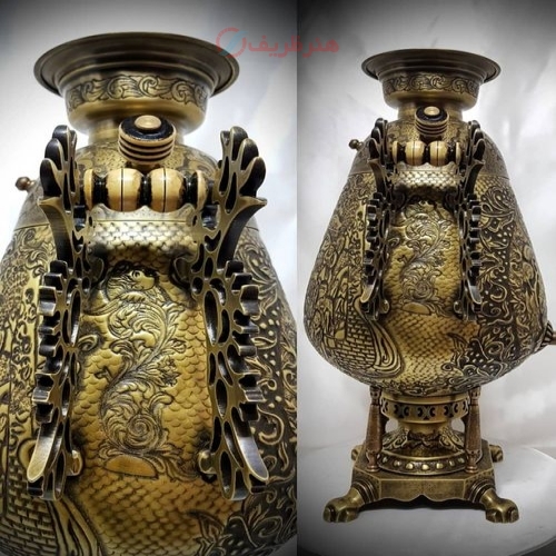 سماور زغالی مدل جام به سبک جدید (آنتیک هایلایت) طرح بازار و کاروانسرا