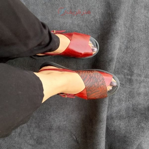 صندل زنانه چرمی دست دوز چرم طبیعی گاوی با کیفیت