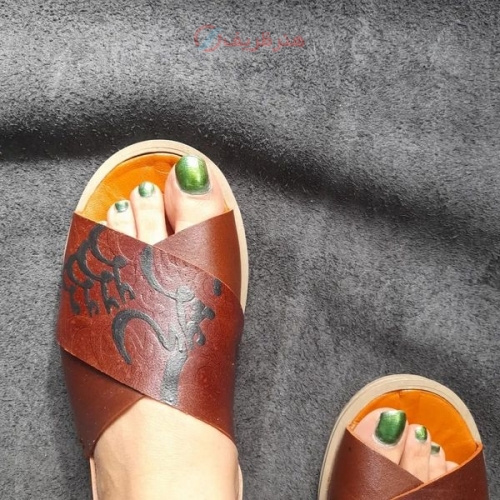 صندل چرمی دست دوز چرم طبیعی گاوی افکتی