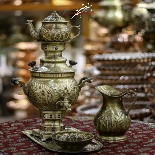 سرویس سماور ١.٥ لیتری برنجی زغالی تخت جمشید