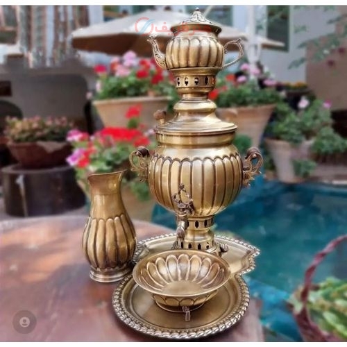سرویس سماور قلمزنی برنجی ٣ لیتری فوق سنگین