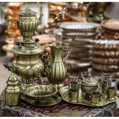 سرویس سماور ٢.٥ لیتری برنجی زغالی لبه دار آنتیک شده - هنرظریف