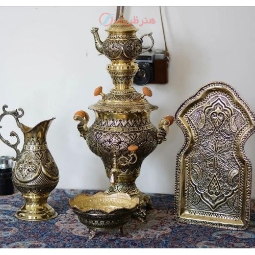 سرویس سماور قلمزنی برنجی ٣ لیتری رنگ ثابت با ضمانت