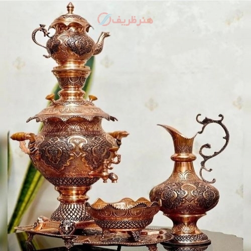 سرویس سماور قلمزنی مسی ٤/٥ لیتری زغالی و برقی سیاه قلم