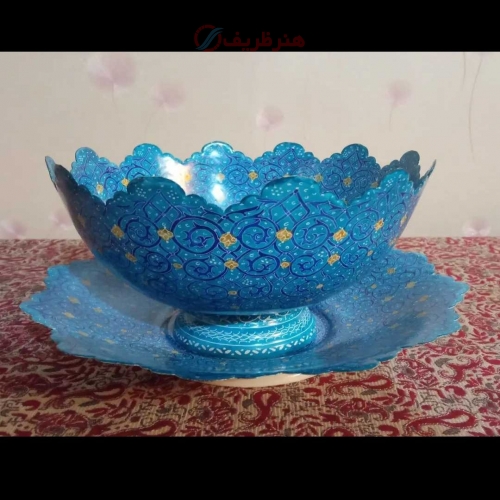 کاسه بشقاب مینا کاری مسی اسلیمی لعاب درجه یک