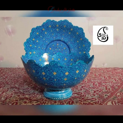 کاسه بشقاب مینا کاری مسی اسلیمی لعاب درجه یک