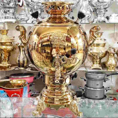 سماور گازی آب طلا برنجی 3 لیتری
