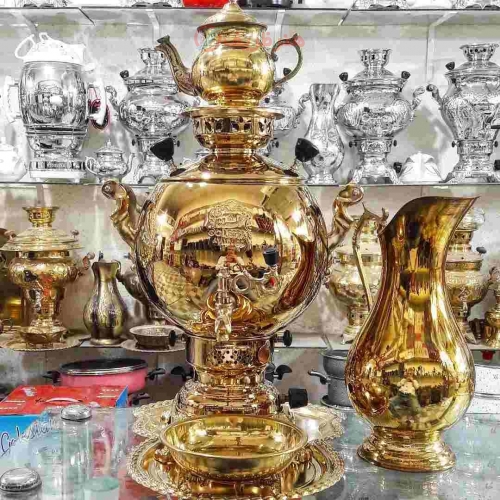 سماور گازی آب طلا برنجی 3 لیتری رنگ ثابت