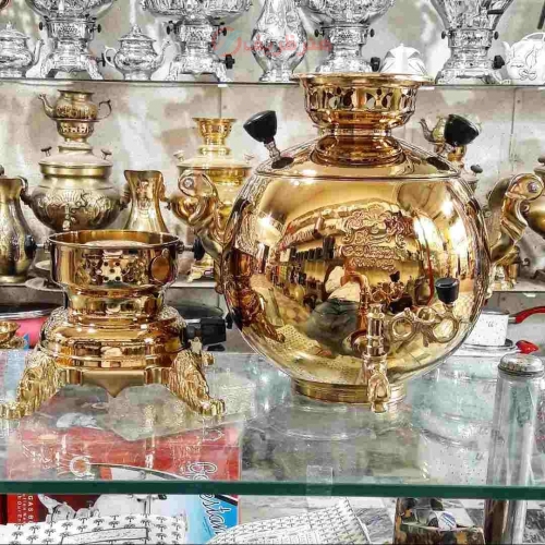 سماور گازی آب طلا برنجی 3 لیتری رنگ ثابت