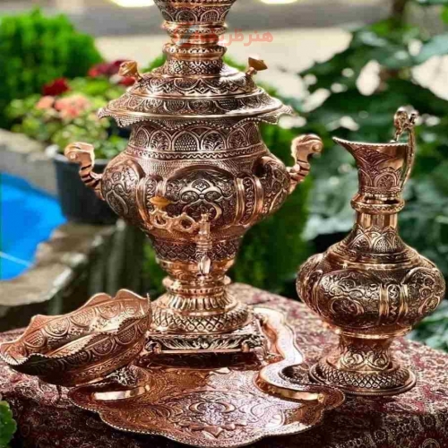 سرویس سماور قلمزنی زغالی مسی ٦ لیتری - هنرظریف