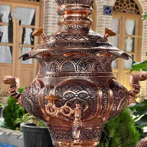 سرویس سماور قلمزنی زغالی مسی ٦ لیتری، سیاه قلم