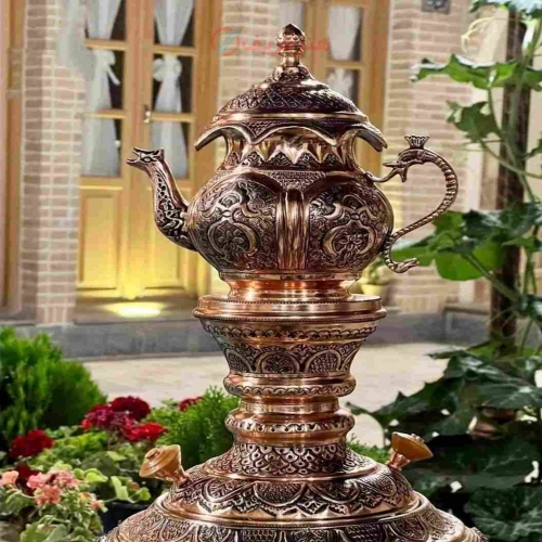 سرویس سماور قلمزنی زغالی مسی ٦ لیتری، سیاه قلم