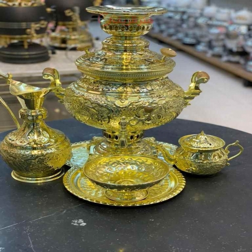 سرویس سماور برنجی 8 لیتری، 5 تکه با رنگ ثابت