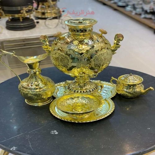 ست کامل سماور زغالی و گازی برنجی 8 لیتری با رنگ ثابت