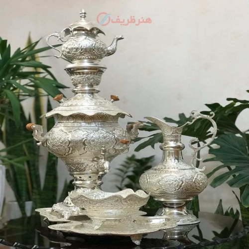 سرویس سماور ۶ لیتری پرکار و خاص با قلمزنی گل و مرغ