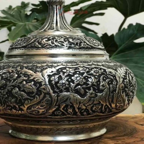 گزخوری قلم زنی 31 سانتی، قلمزنی گل و مرغ و خطوط اسلیمی