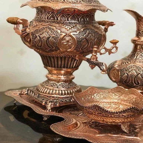 سرویس کامل سماور زغالی تمام مسی ۶ لیتری جدید