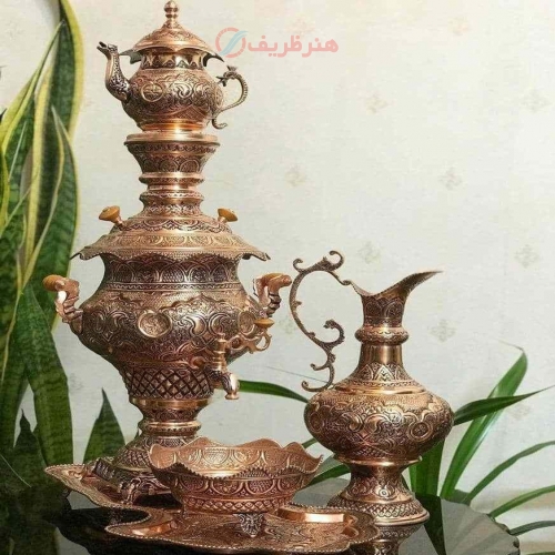 سرویس کامل سماور زغالی تمام مسی ۶ لیتری جدید