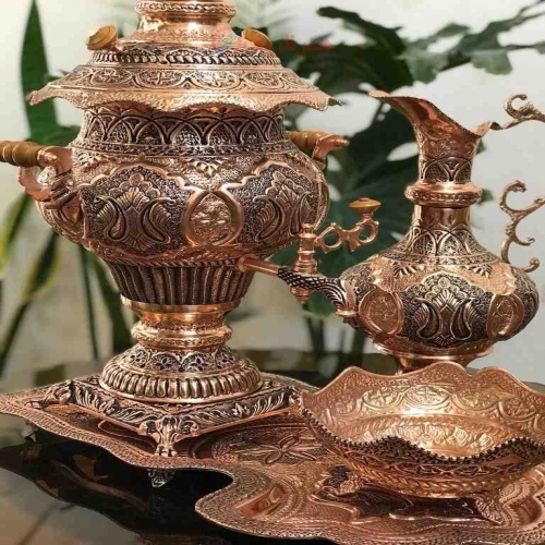 سرویس کامل سماور زغالی تمام مسی ۶ لیتری جدید