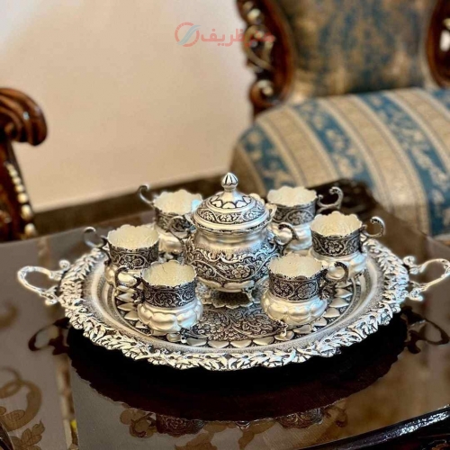 سرویس چایخوری قلمزنی برنجی روکش نقره
