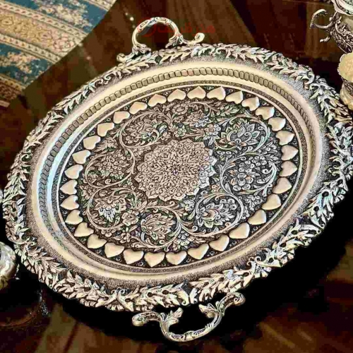 سرویس چایخوری مینیاتوری قلمزنی برجسته با آبکاری نقره