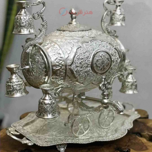 بشکه شربت خوری قلمزنی برنجی لوکس با روکش نقره