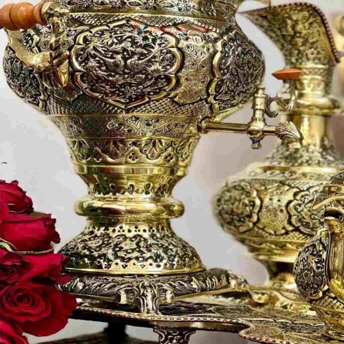 سرویس سماور زغالی برنجی 6 لیتری اعلاء، قلمزنی دست