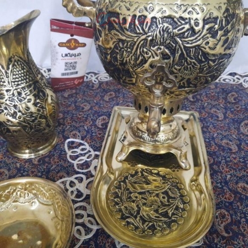 سماور زغالی قلمزنی گل و مرغ
برنجی