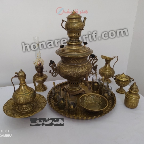سرویس کامل سماور زغالی 3.5 لیتری برنجی - هنرظریف