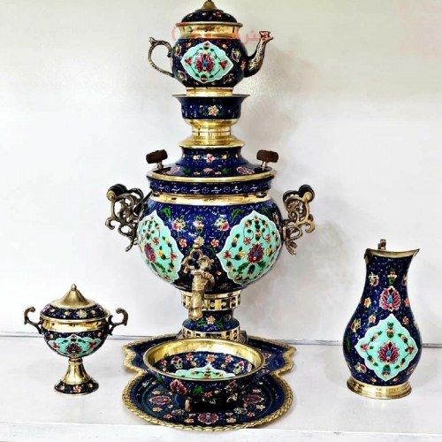 سرویس سماور برنجی میناکاری و چایخوری - هنرظریف