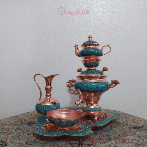 سرویس کامل سماور مسی فیروزه کوبی  هنرظریف