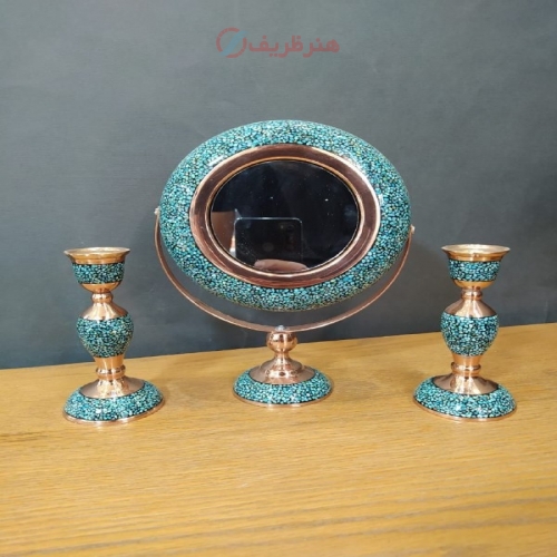 آینه شمعدان فیروزه کوبی گهواره ای - هنرظریف