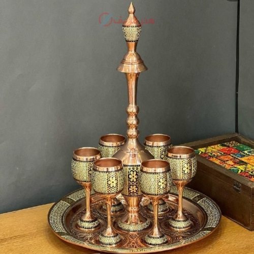 سرویس شربت خوری خاتم کاری مسی - هنرظریف