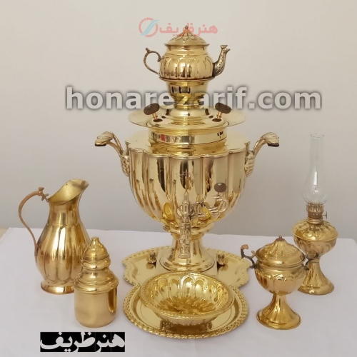 سرویس سماور زغالی برنجی 12 ضلعی صادراتی و فوق سنگین - هنرظریف
