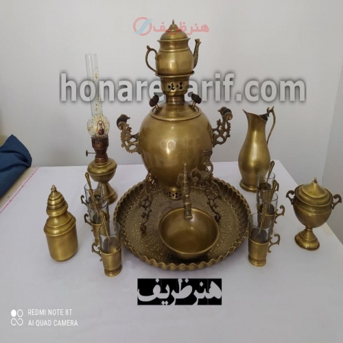 سرویس سماور زغالی 6 لیتری سه پایه برنجی جهان نما - هنرظریف