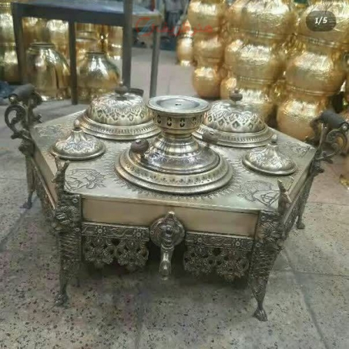 منقل سماوری زغالی برنجی شش ضلعی طرح جدید به قطر 71 سانت
