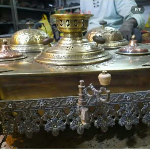 منقل سماوری زغالی برنجی شش ضلعی طرح جدید