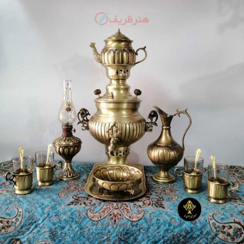 سماور زغالی برنجی آنتیک نانو ست 14 تکه